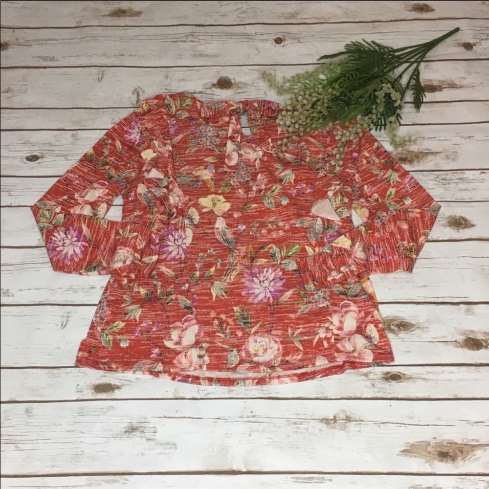 LC Lauren Conrad Bird Print Ruffle Sweater -M - Picture 9 of 9